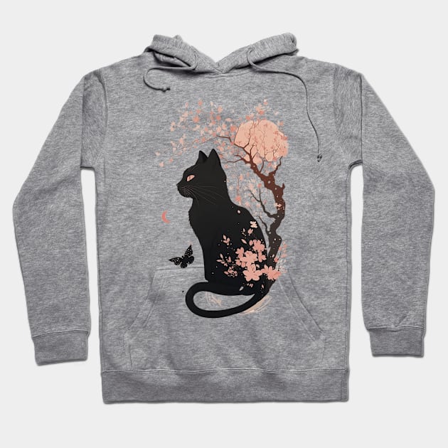 Cute Pink Japanese Cherry Blossom Cat Aesthetic Hoodie by Kertz TheLegend